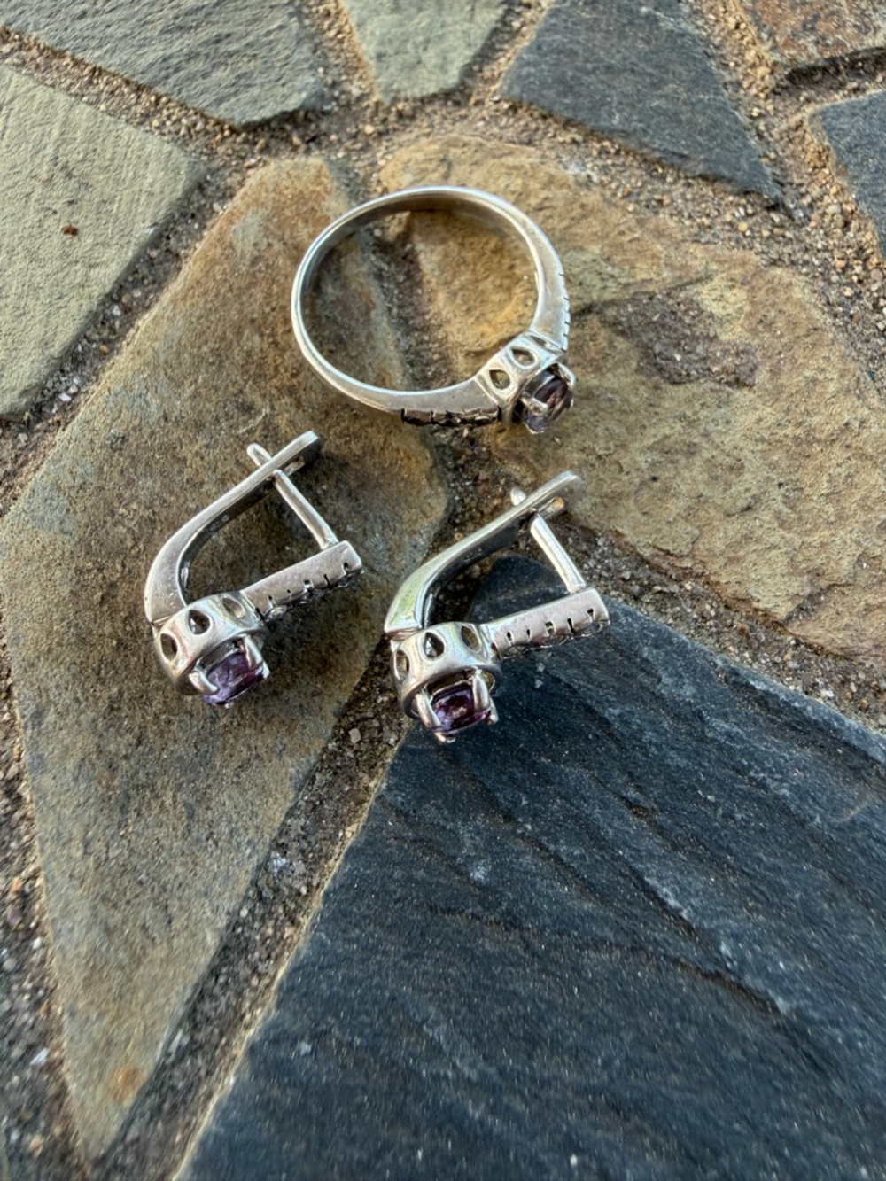 Sterling Silver Amethyst Ring & Earrings Set | Vintage Style Jewelry